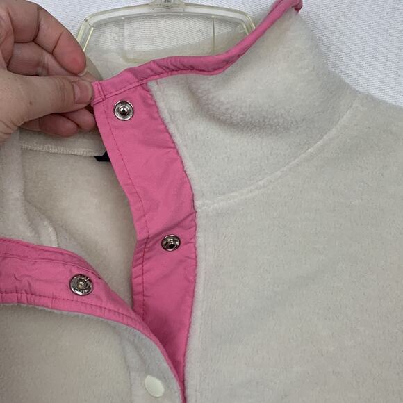 Woolrich womens xl vintage 90s fleece t snap pullover sweatshirt white pink - Picture 10 of 11